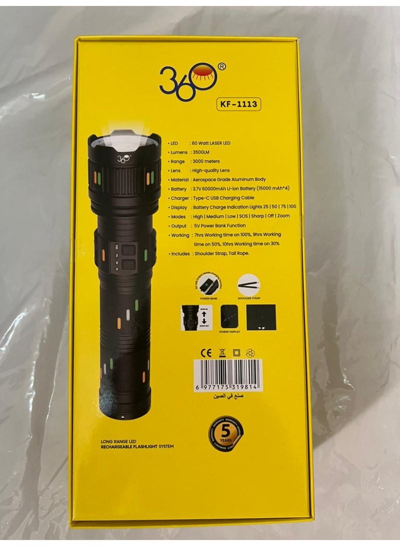360 Professional Aluminum Alloy Type-C Rechargeable 3000m Long Range High Power Torch - Image 3